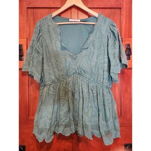 A Beautiful Soul Women's Baby Doll Lace Top Green Short Sleeves Size B/18-20